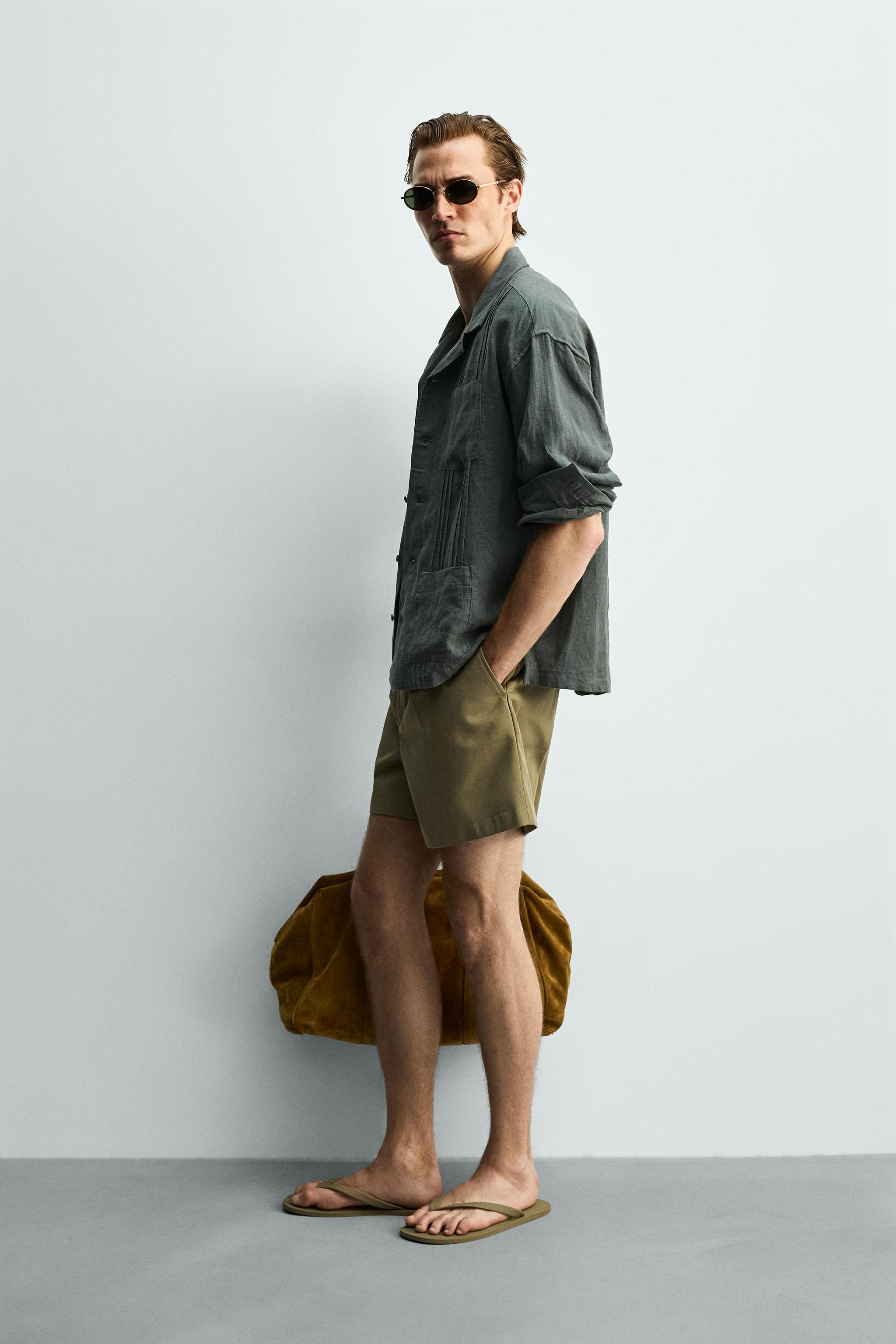 RELAXED FIT 100% LINEN PLEATED SHIRT
